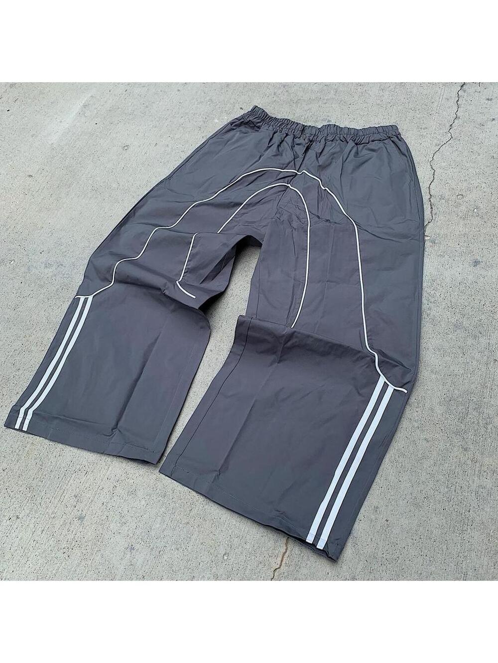 Streetwear super Baggy Y2K vintage style grey track pants with white stripes - Picture 3 of 8